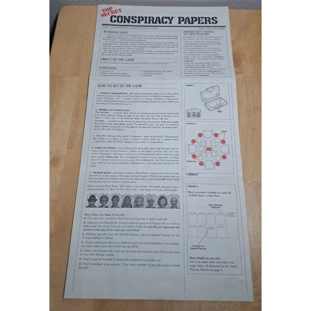 Vintage CONSPIRACY Board Game 1982 Milton Bradley Espionage Spy 100% COMPLETE